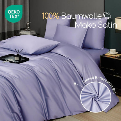 Mako Satin Bettwäsche Set Lila 200x200 cm, 3-teilig