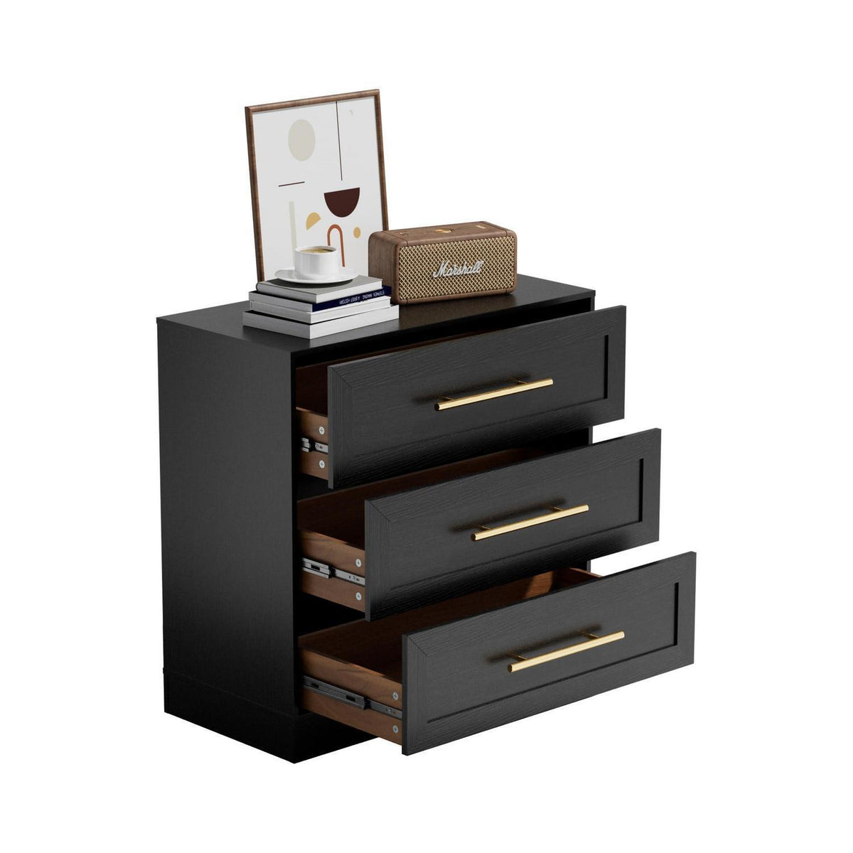 3 Schubladen Kommode Schwarz - Modernes Sideboard für Schlafzimmer