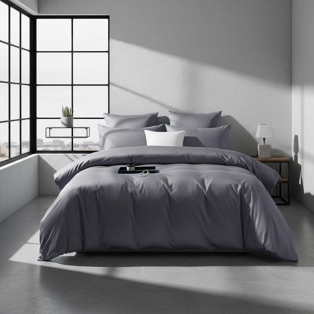 Mako Satin Bettwäsche Set 135x200 Hellgrau Anthrazit