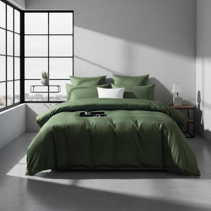 Mako Satin Bettwäsche Set 220x240 Dunkelgrün Baumwolle