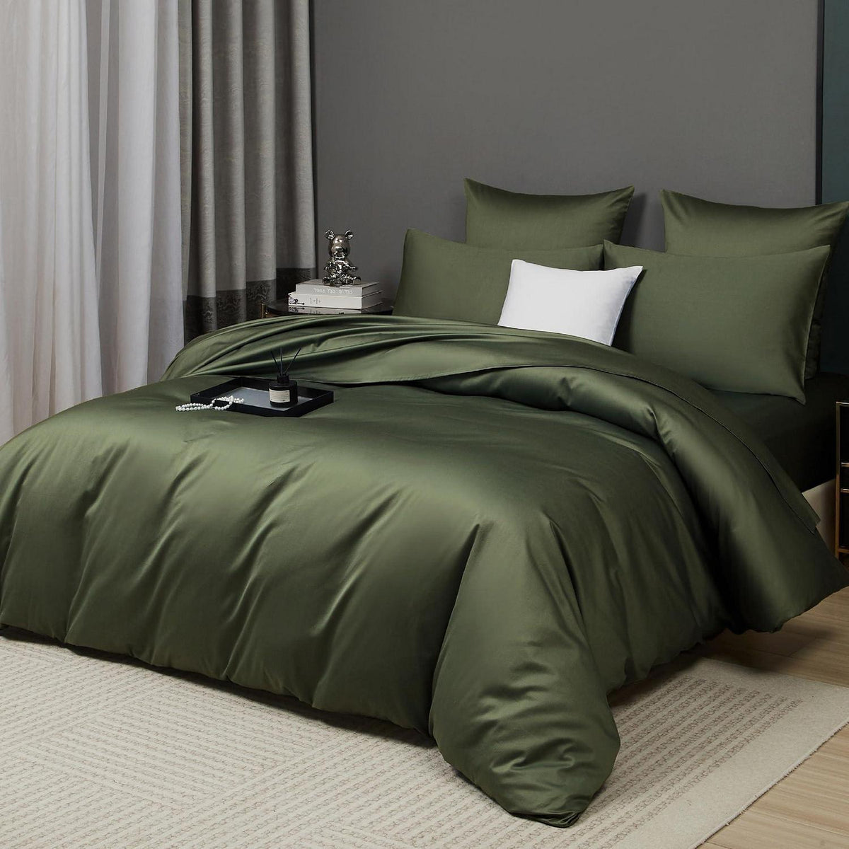 Mako Satin Bettwäsche Set 220x240 Dunkelgrün Baumwolle