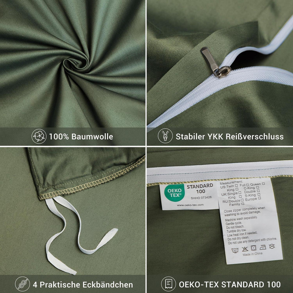 Mako Satin Bettwäsche Set 220x240 Dunkelgrün Baumwolle
