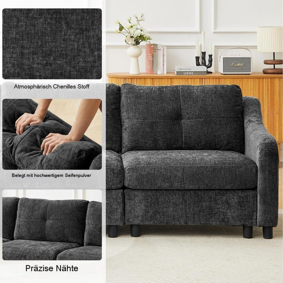 JIEXI Ecksofa mit Schlaffunktion – Grau 2, 251cm