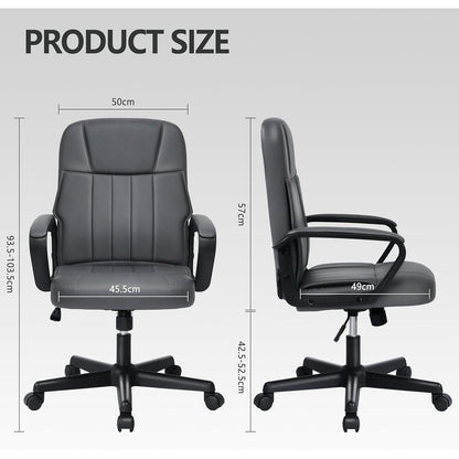 Ergonomischer Bürostuhl in Lederoptik, höhenverstellbar, grau