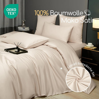 Baumwoll Bettwäsche Set 220x240 Taupe Mako Satin 3-teilig