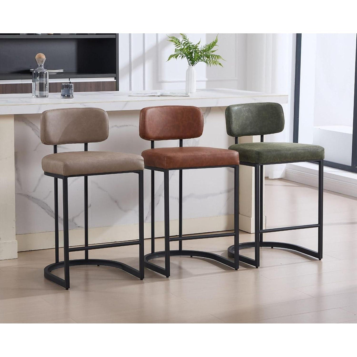 Barhocker Set Braun mit Fußstütze in Lederoptik