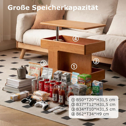 Massivholz Beistelltisch mit Rollen & Stauraum (Kirschbaum)