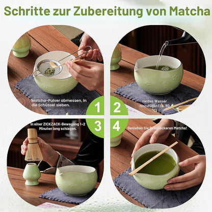 9-teiliges Matcha Set | Bambus Besen & Keramik Schale
