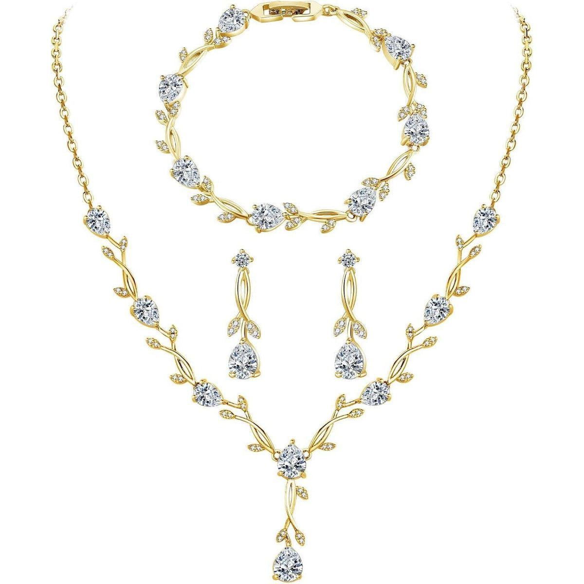 Schmuckset Sterling Silber 925 mit Zirkonia für Damen, Gold