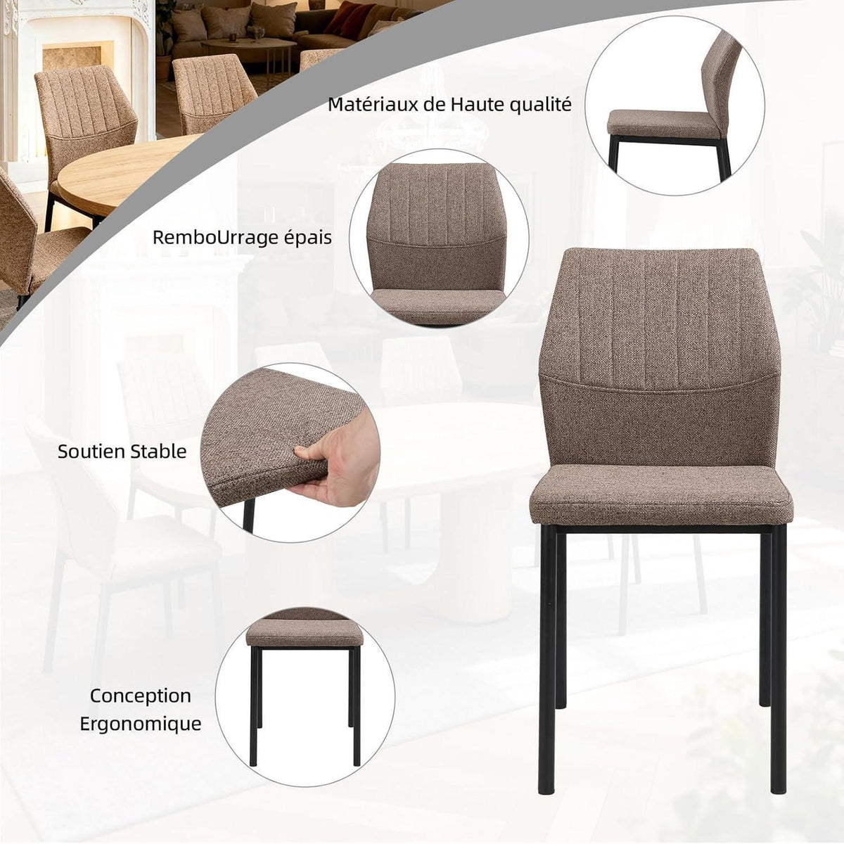 Esszimmerstühle 4er Set, Braun – Polsterstühle für Küche & Wohnen