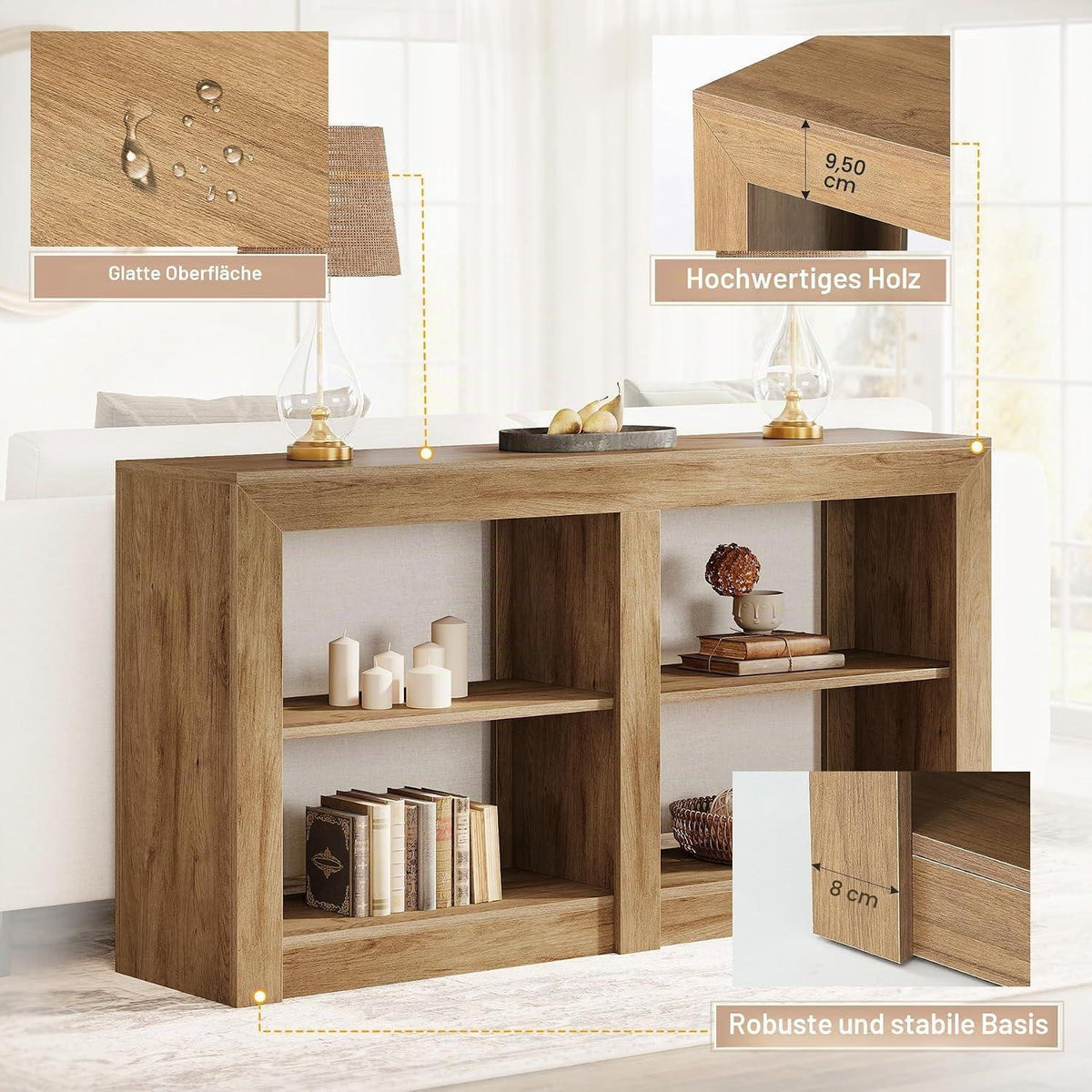 3-stufiger Konsolentisch Eiche | 150cm Beistelltisch mit Stauraum