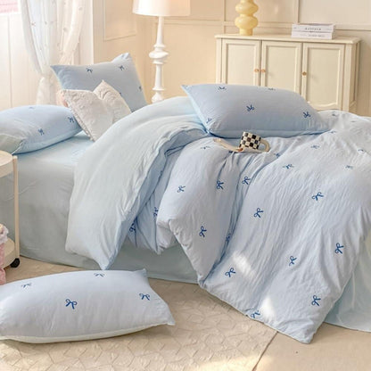 Blaues Mädchen Bettwäsche Set 135x200 mit Schleifenmuster