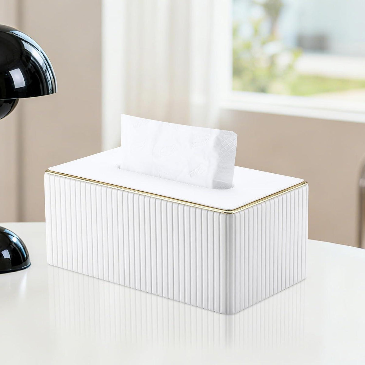 Taschentuchbox Rechteckig Weiß in Lederoptik