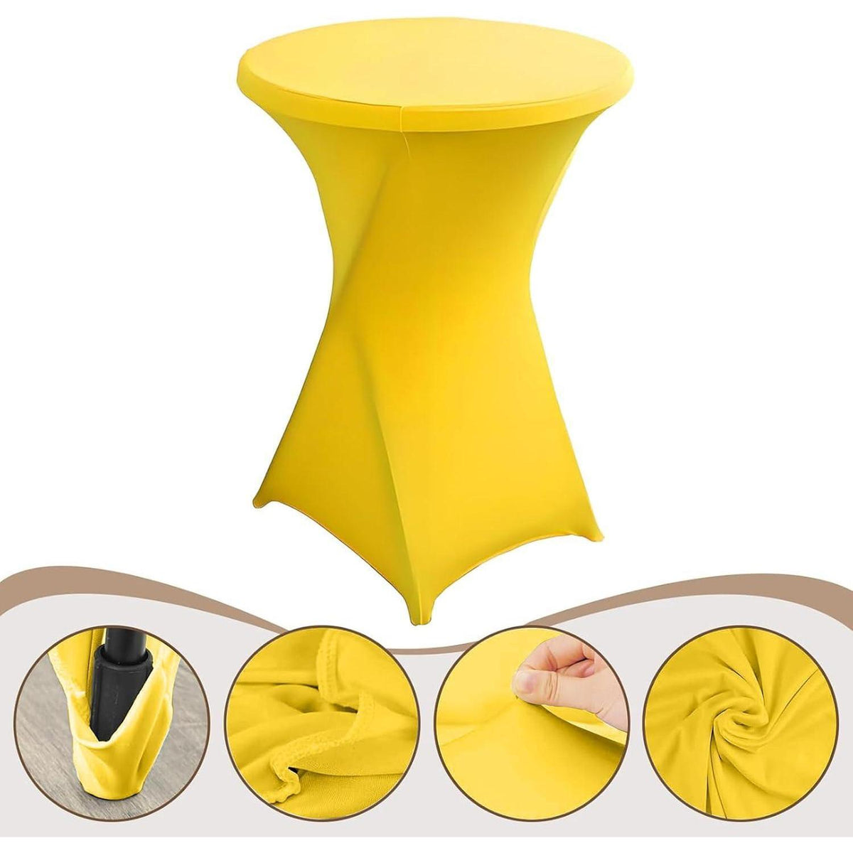 Gelbe Stehtischhusse 2er-Set, Ø 80-85 cm, Stretch & Fußtaschen