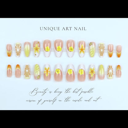 MouyouGlow Press on Nails Weiß French mit Blumen & Perlen Design