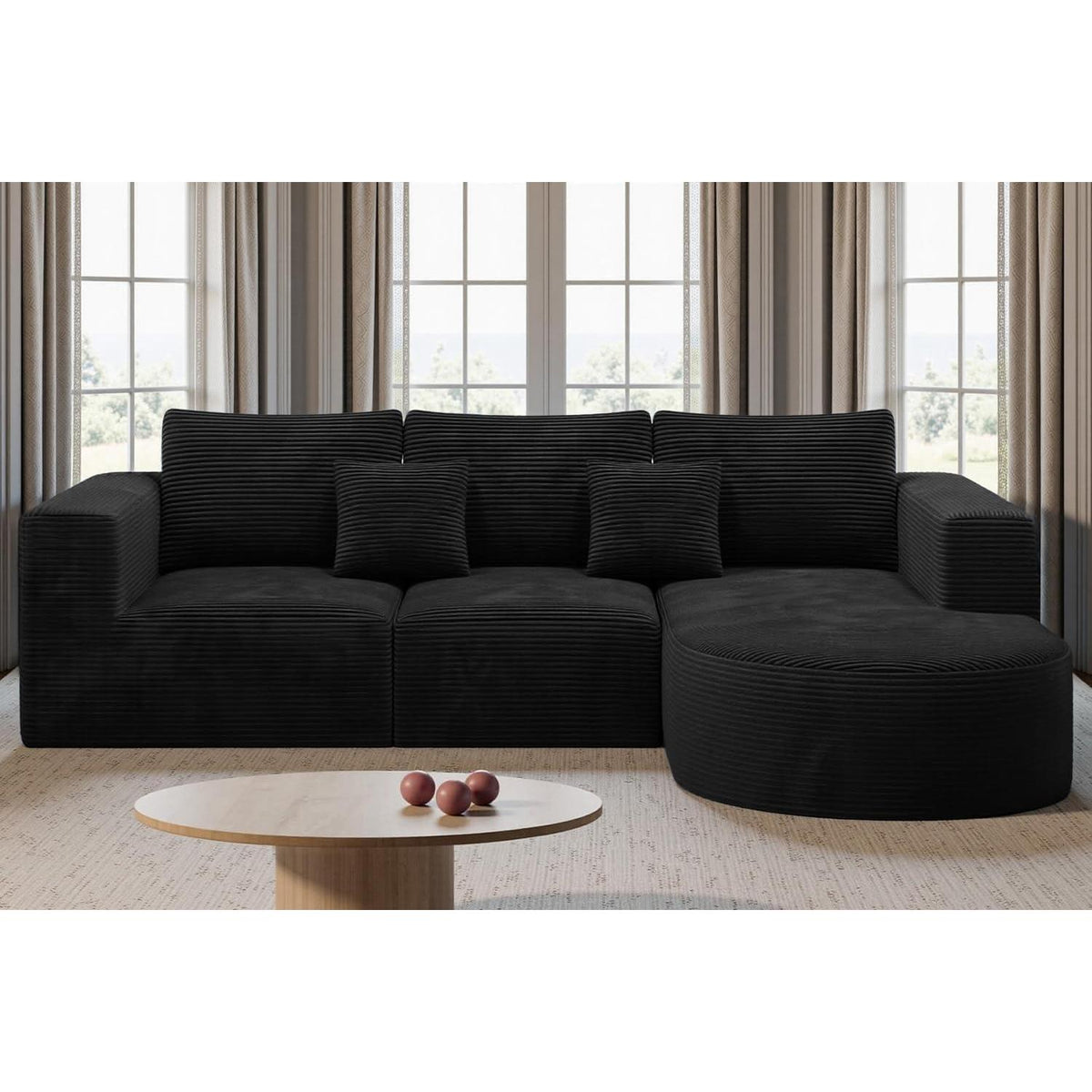 Hawthyhome Ecksofa mit Schlaffunktion, Cordstoff, Schwarz
