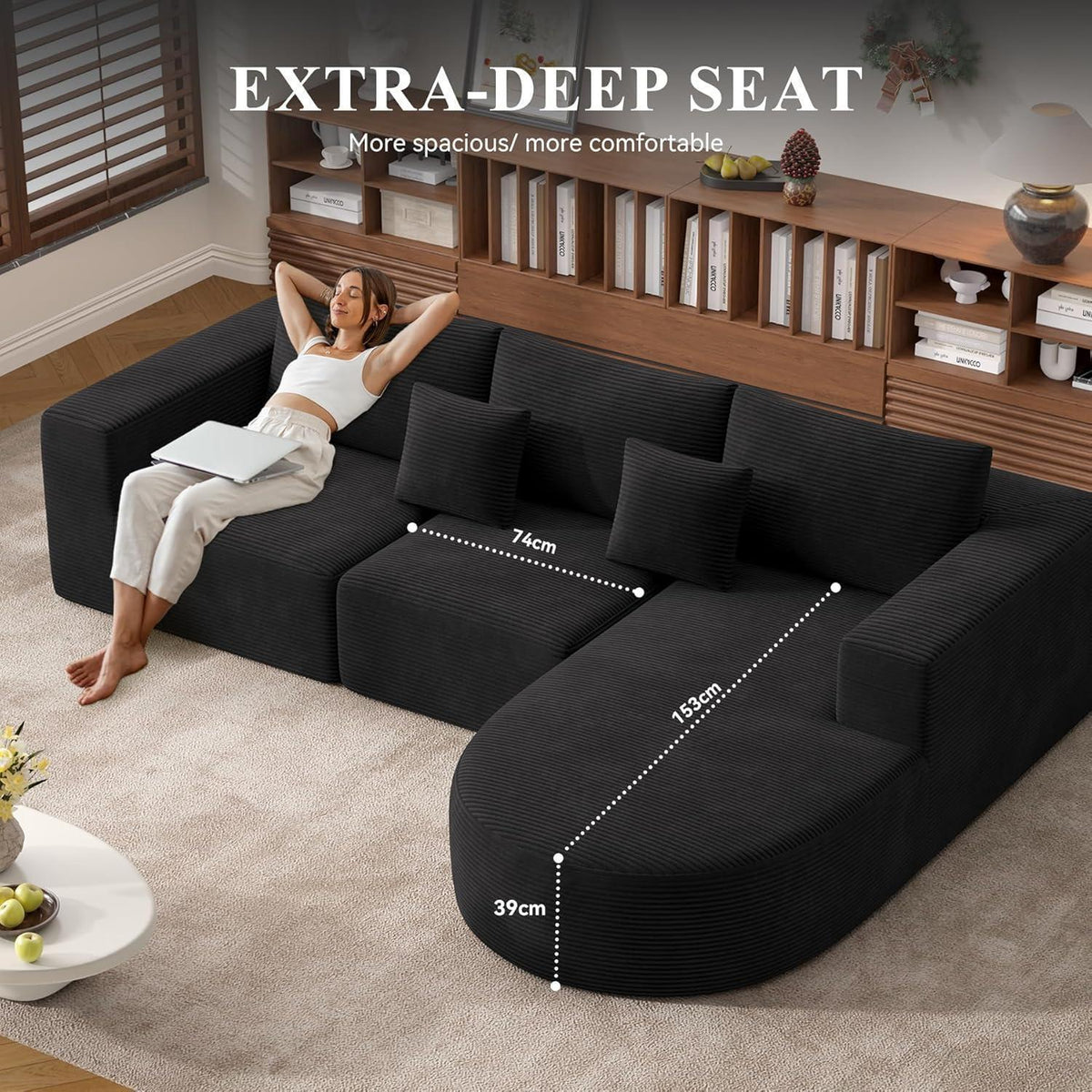 Hawthyhome Ecksofa mit Schlaffunktion, Cordstoff, Schwarz