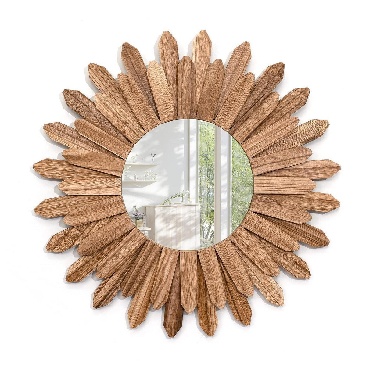 Rustikaler Wandspiegel 48cm Holz Sunburst Boho Deko Spiegel