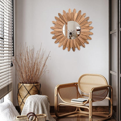 Rustikaler Wandspiegel 48cm Holz Sunburst Boho Deko Spiegel