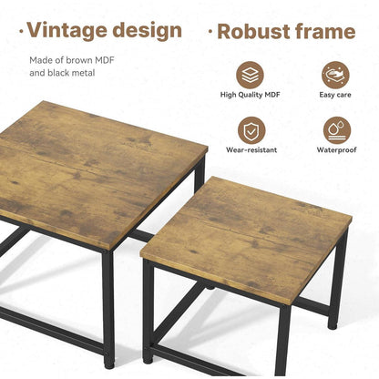 Holz Couchtisch Set rund mit Metallrahmen, Braun-quadratisch