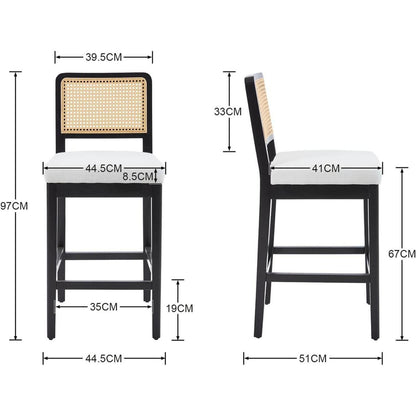 Barhocker Set 4 – Rattan Rückenlehne, Beige Holzbeine