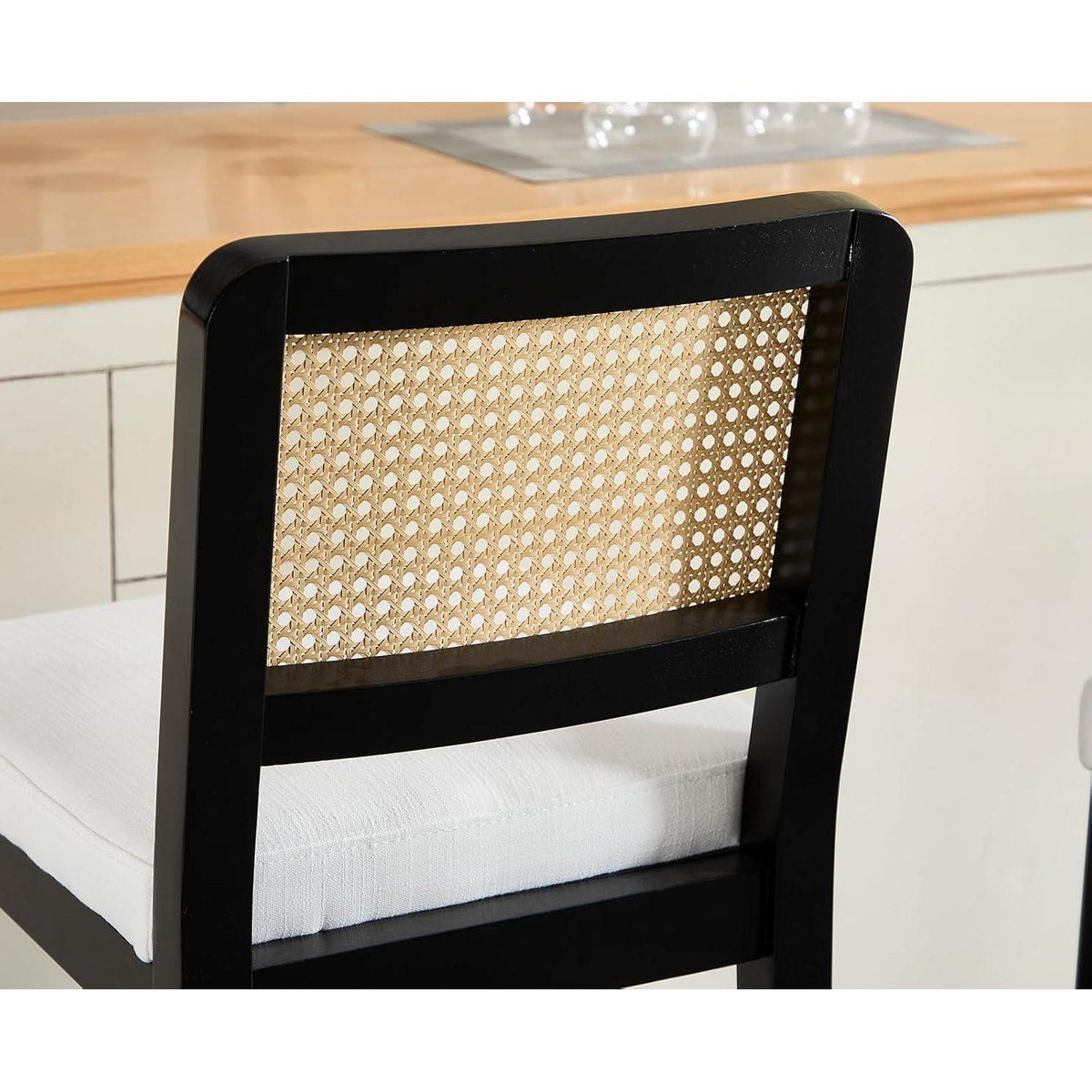 Barhocker Set 4 – Rattan Rückenlehne, Beige Holzbeine