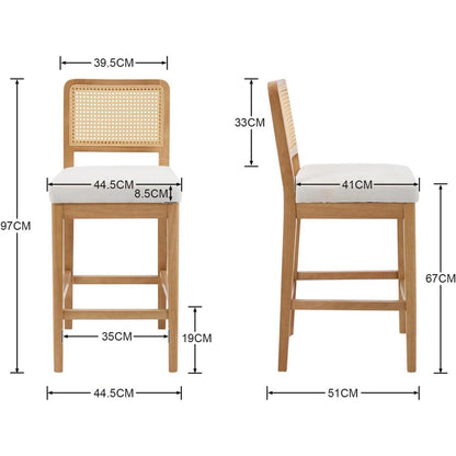 Barhocker 2er Set mit Rattan Rückenlehne, Weiß