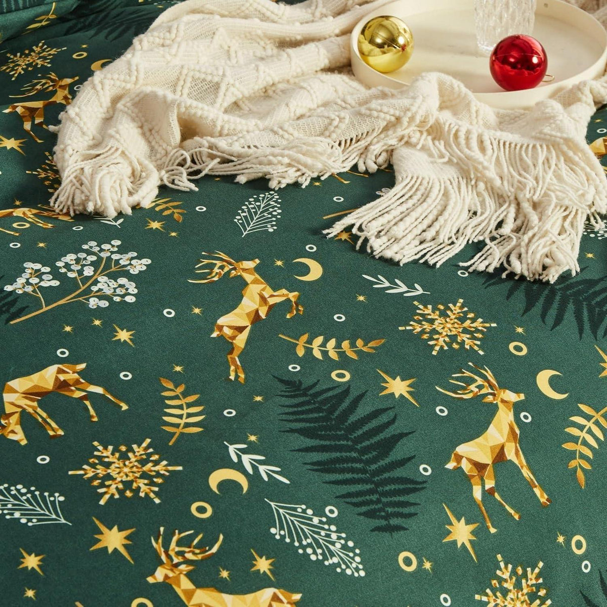 Weihnachts Bettwäsche Set 155x220 cm Grün Elch Muster