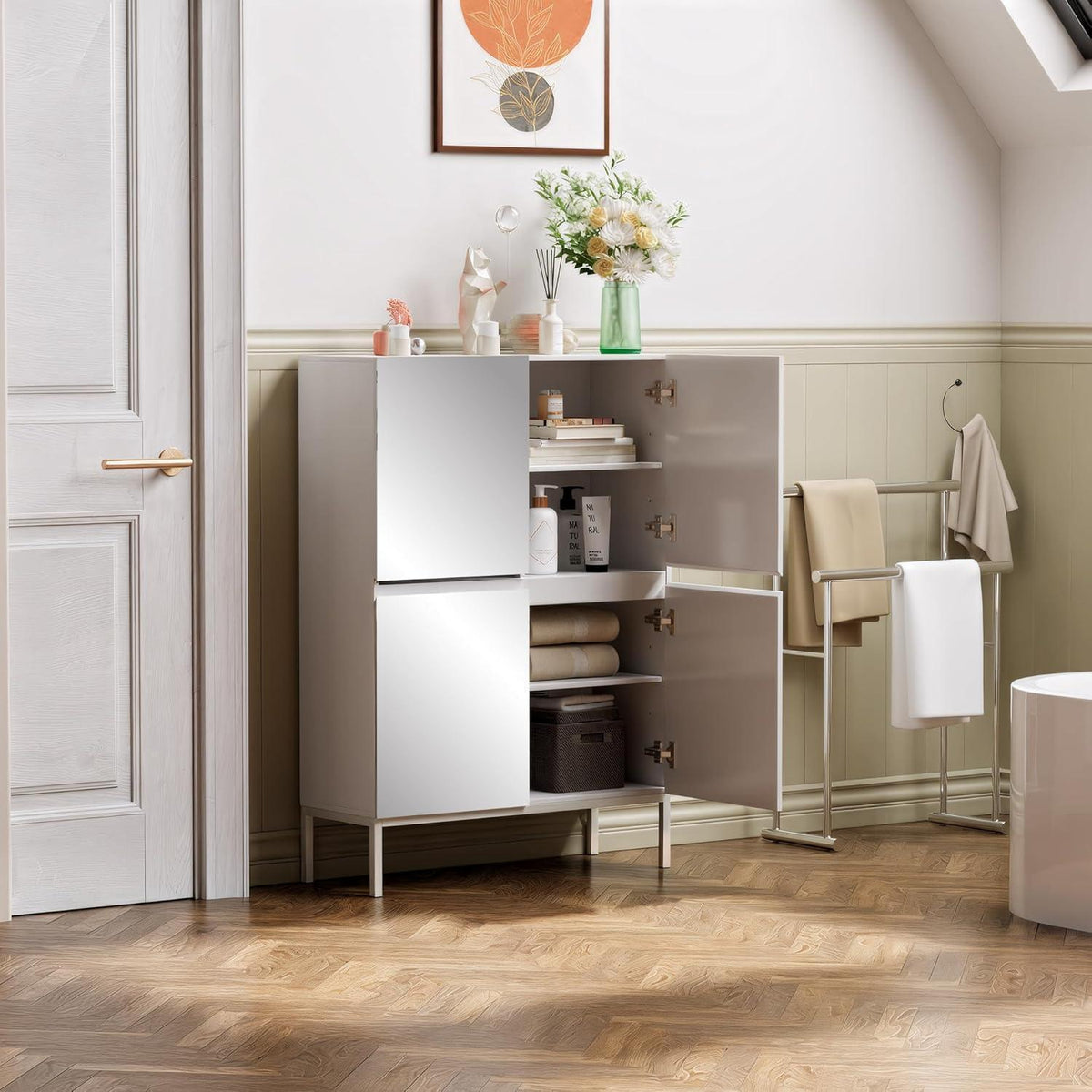 Spiegelschrank 4 Türen Weiß | 80x30,5x115,5 cm | Schubladenoption
