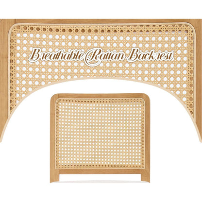 Barhocker Set 4 Grau – Rattan Rückenlehne & Massivholz