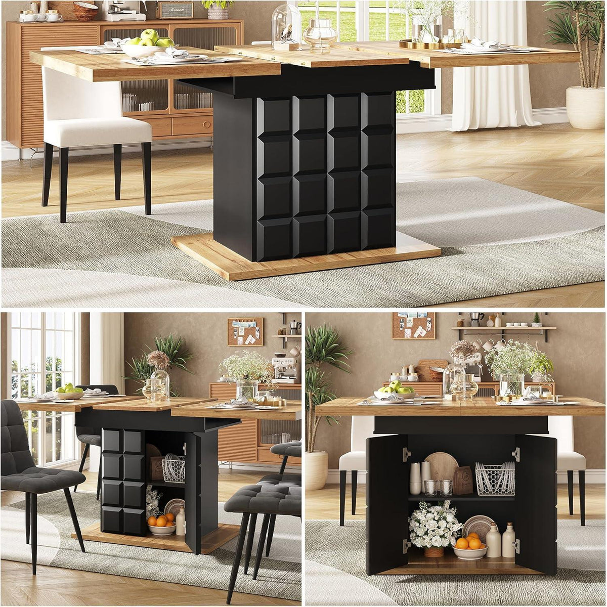 Ausziehbarer Esstisch Holz Schwarz 110-140x80 cm mit Ablage