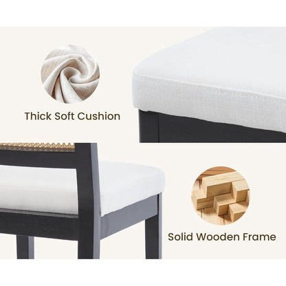 Barhocker 2er Set mit Rattan Rückenlehne, Beige