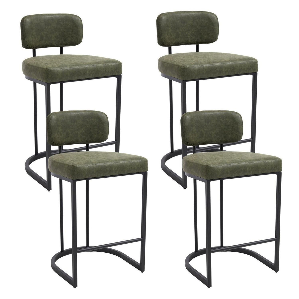 Grüner Barhocker mit Fußstütze – 4er Set, Industriestil