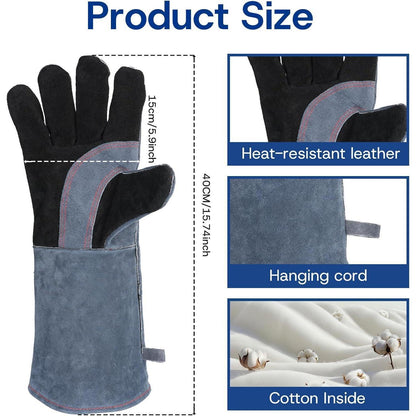 40cm Grillhandschuhe aus Leder – Hitzebeständig & Rutschfest