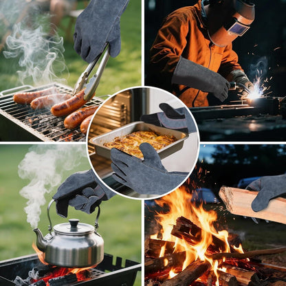 40cm Grillhandschuhe aus Leder – Hitzebeständig & Rutschfest