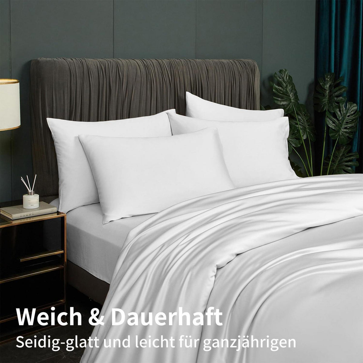 Bambus Bettwäsche Set 220x240 cm - Kühlend & Atmungsaktiv Weiß