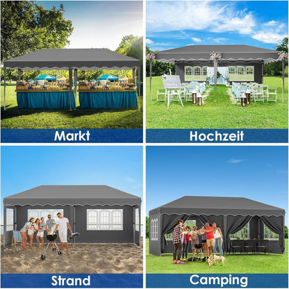 3x6m Pavillon Wasserdicht, Stabil & Mit 6 Seitenteilen