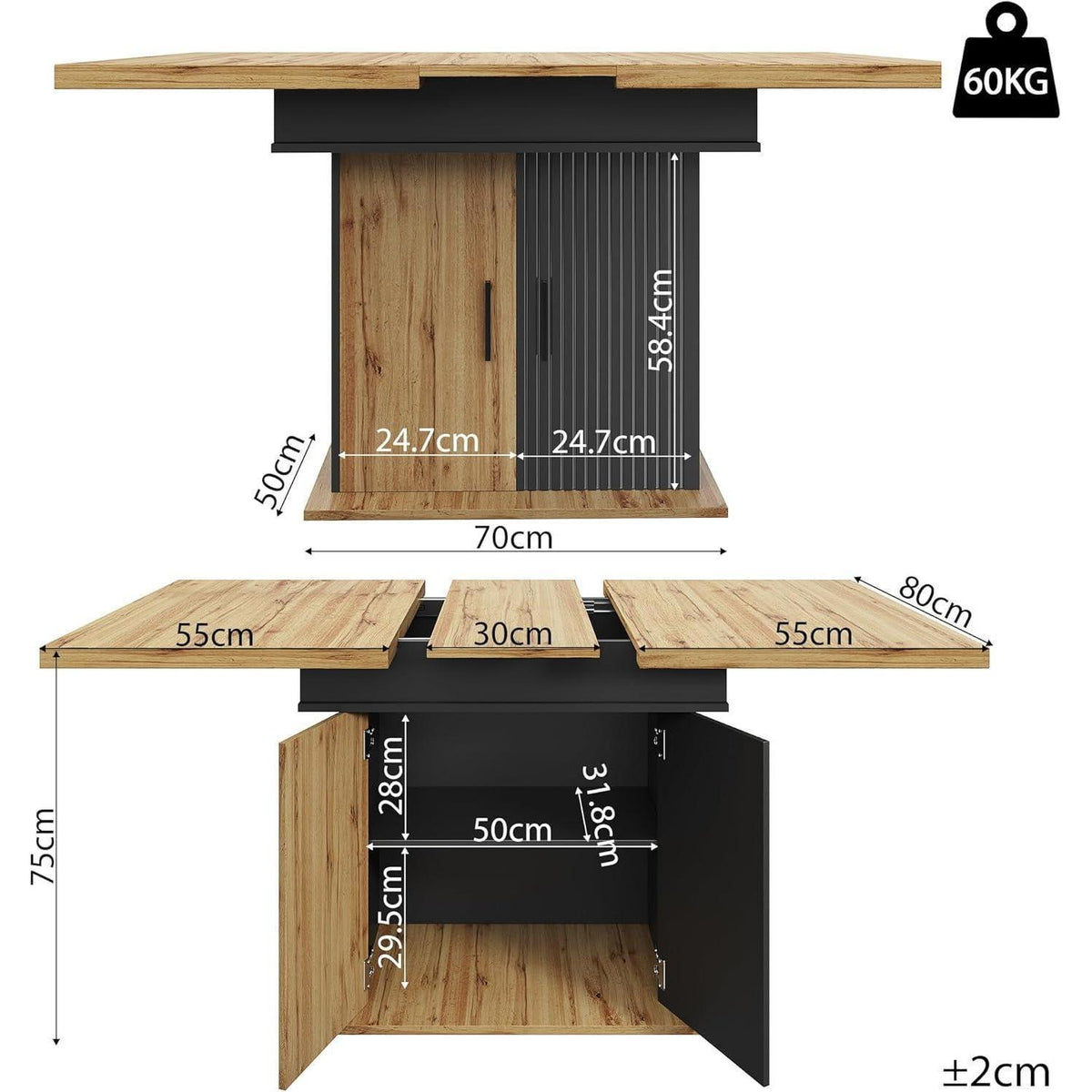 Ausziehbarer Esstisch 110-140cm | Platzsparender Küchentisch Retro Design