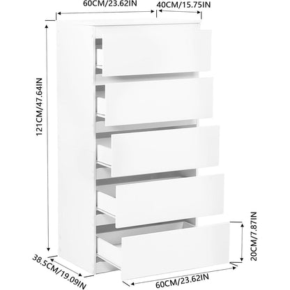 Weiße Kommode mit 5 Schubladen – Moderne Schlafzimmer Möbel