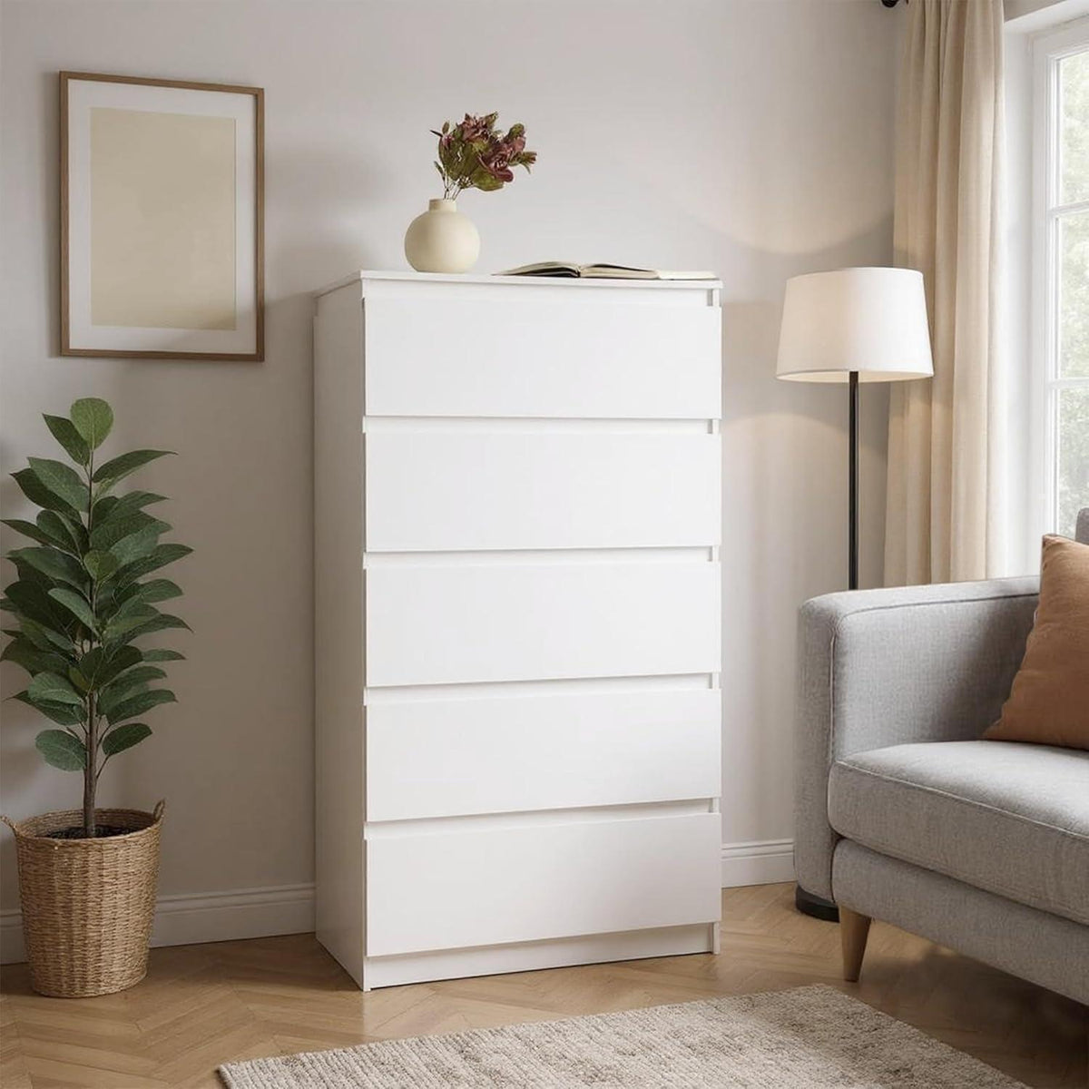 Weiße Kommode mit 5 Schubladen – Moderne Schlafzimmer Möbel