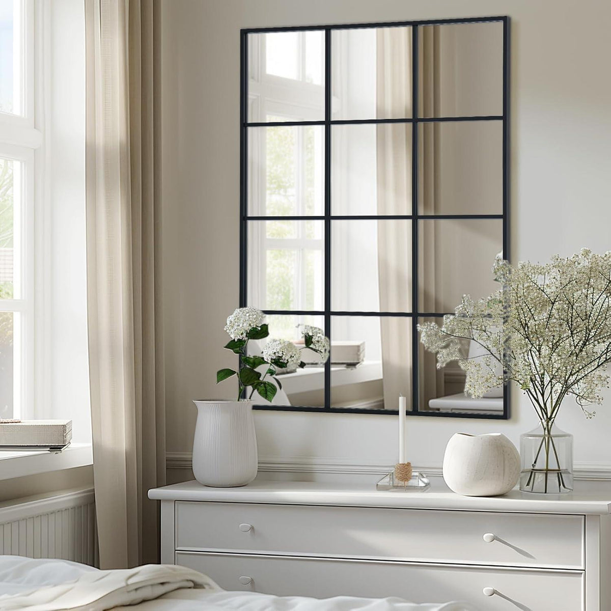 Schwarzer Wandspiegel 75x120cm mit Aluminiumrahmen – Fenster Design