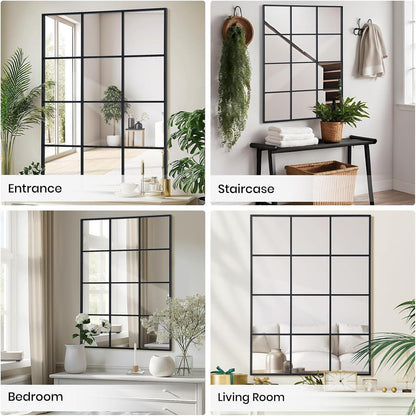 Schwarzer Wandspiegel 75x120cm mit Aluminiumrahmen – Fenster Design