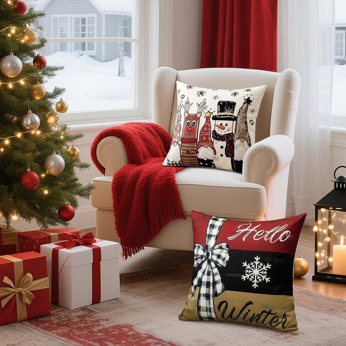 Weihnachtliche Kissenbezüge 4er Set 50x50 cm - Zierkissenbezüge