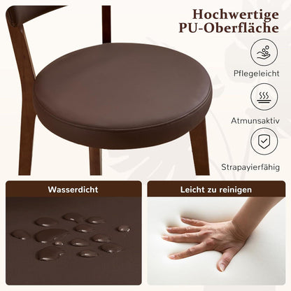 Esszimmerstühle 2er Set, Massivholz, Braun in Lederoptik