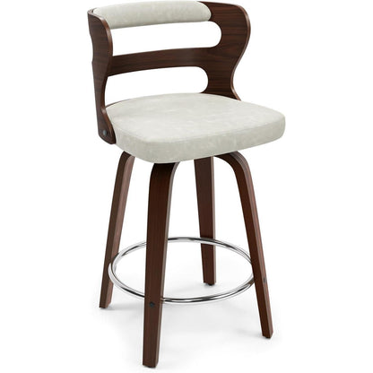 Drehbarer Barhocker mit Lehne & Armlehnen – Beige+Walnuss
