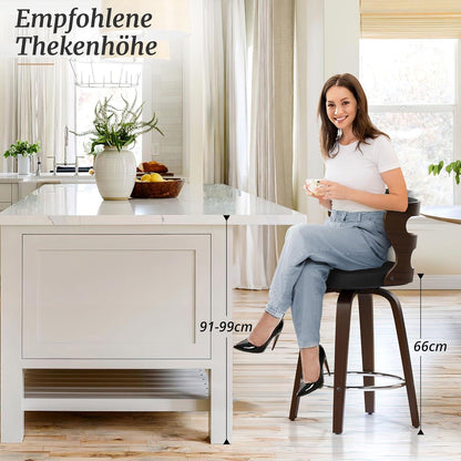 Drehbarer Barhocker mit Lehne & Armlehnen – Schwarz+Walnuss