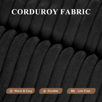 Ecksofa mit Schlaffunktion, Cordstoff, L-Form, Schwarz