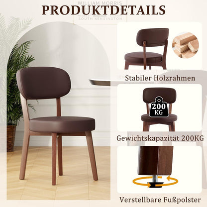 Esszimmerstühle 4er Set, Massivholz, Braun in Lederoptik