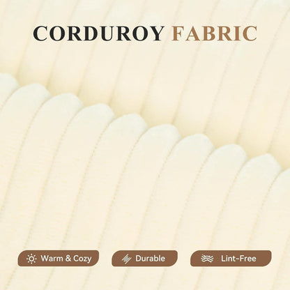 Ecksofa mit Schlaffunktion, rahmenlos, Cordstoff, Beige