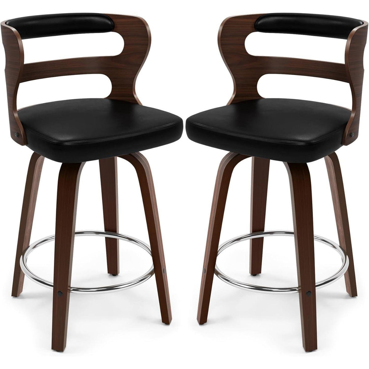 Drehbarer Barhocker Set Schwarz & Walnuss – 66cm Thekenhöhe